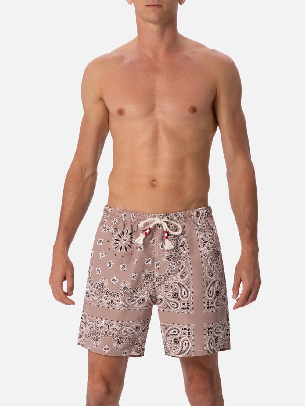 Mc2 Saint Barth MID-LENGTH SWIM-SHORT CAPRESE WITH BEIGE BANDANNA PRINT Size 14y